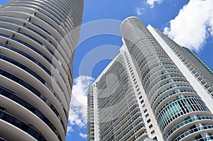 Ultra modern rental apartment towers in downtown Miami,Florida