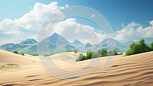 Ultra-realistic 3d Desert Landscape With Mountains, Trees, And Clear Sky