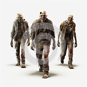 Ultra Realistic 3d Zombies Walking On White Background