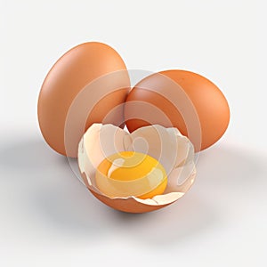 Ultra Realistic 4k Eggs: White Egg With Hole, Two Orange Eggs - Zbrush Style