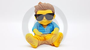 Ultra Realistic Boy Statue With Sunglasses On White Background photo