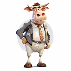 Ultra Realistic Cartoon Cow In Suit Inventive Character Design