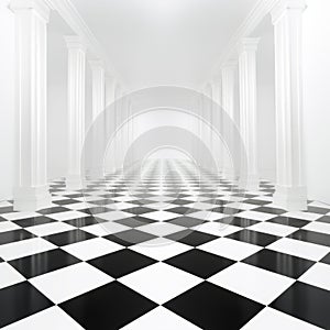 Ultra Realistic Checkered Floor In Museum With Dramatic Splendor