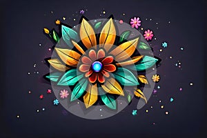 ultra-realistic 3D floral elegance: vibrant blooms on black photo
