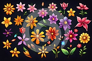 Ultra Realistic 3D Render: Exquisite Colored Flowers on Black Background photo