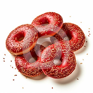 Ultra-realistic Glazed Donuts With Sesame Seeds On White Background