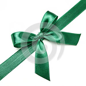 Ultra Realistic Green Ribbon with Bow isolated on white background photo