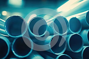 Stacked PVC pipes in warehouse