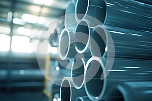 Stacked PVC pipes in warehouse