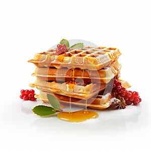 Ultra-realistic Maple Syrup And Raspberry Waffle Stack Photography