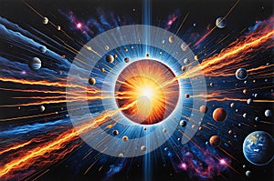 Ultra-Realistic Painting: Cosmic Ignition with Sparks of Light and Ripples of Energy
