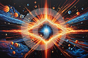Ultra-Realistic Painting: Cosmic Ignition with Sparks of Light and Ripples of Energy