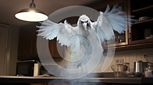 Ultra Realistic Photo Of Creepy Thunderbird Ghost In Kitchen