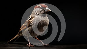 Ultra-realistic Sparrow Standing On Black Background - 4k Rendering photo