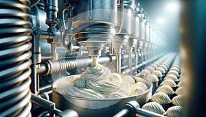 An ultra-realistic view of an ice cream manufacturing plant