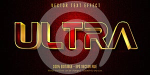 Ultra text, luxury golden editable text effect on red and black canvas background
