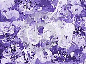 Ultra Violet abstract flowers, hand painted background, texture painting