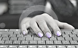 Ultra violet colored nails typewriting