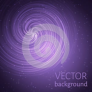 Ultra violet cosmic abstract background. Spiral and sparkling particles vector illustration. Easy to edit design template