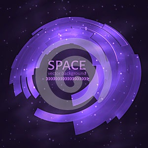 Ultra violet space abstract circle background. UFO cosmic vector illustration. Easy to edit design template for your projects