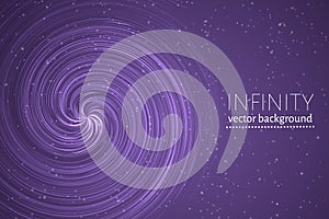 Ultra violet wavy space background. Glowing spiral cosmic banner. Infinity vector illustration. Easy to edit design template