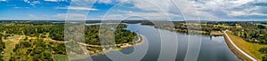 Ultra wide aerial panorama of Devilbend Reservoir in Victoria, Australia.