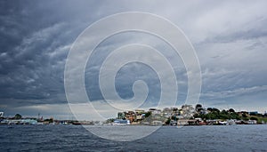 Ultra wide angle of Manaus with cloudy sky, Amazon