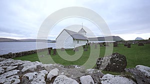 Ultra wide angle sliding camera with cemetery and church