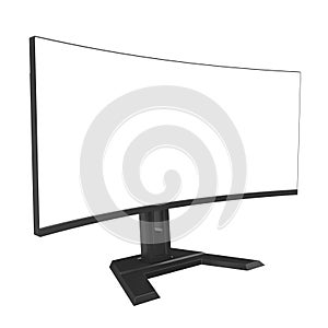 Ultra Wide Computer Monitor with Blank White Screen Isolated