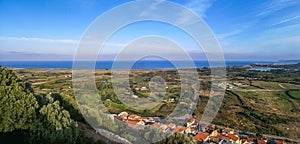 Ultra wide panorama of the coast line of Posada and Siniscola in Sardinia