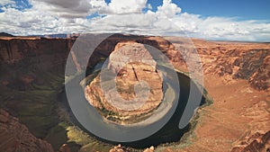 Ultra wide shot of horseshoe bend with blue sky