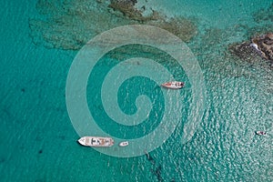 Ultra wide top down photo of luxury yacht in Libian sea