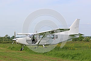 Ultralight airplane on a grass strip