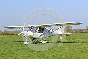 Ultralight airplane on a grass strip