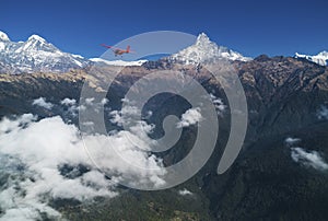 Ultralight plane flies over Pokhara and Annapurna region