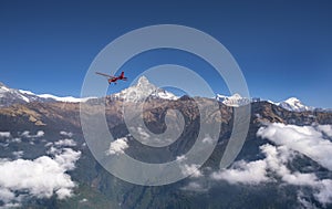 Ultralight plane flies over Pokhara and Annapurna region