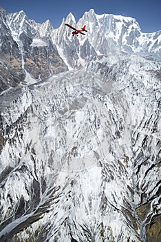 Ultralight plane flies over Pokhara and Annapurna region