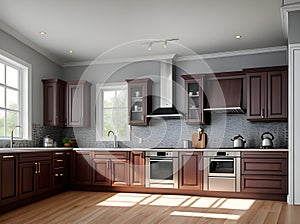 ultrarealistic kitchen design medium shot hyperdetailed