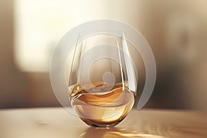 Ultrarealistic photograph of an elegant glass with white wine, showcasing its rich golden color and smooth texture