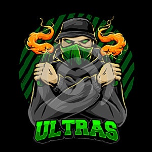 ultras soccer supporter with smoke bomb or pyro photo