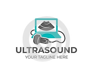 Ultrasound diagnosis, ultrasound machine and sonogram, logo design. Medical research, gynecology clinic, polyclinics, obstetrics a