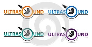 Ultrasound diagnostics logo in four colors. Medical research, gynecology clinic, polyclinics, obstetrics and hospitals, vector des