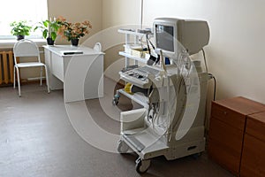 Ultrasound machine in the doctor`s office of the prison hospital