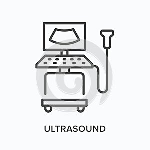 Ultrasound machine flat line icon. Vector outline illustration of sonography. Ultrasonic equipment thin linear medical