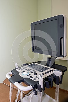 Ultrasound machine with sensor close-up. The sensor of the ultrasound machine in the doctor's office.Surgery