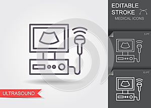 Ultrasound scanner. Linear medical symbols with editable stroke
