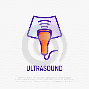 Ultrasound thin line icon. Medical equipment for health diagnostic. Modern vector illustration for laboratory service