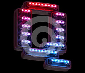 Ultraviolet light digital font. Letter Q