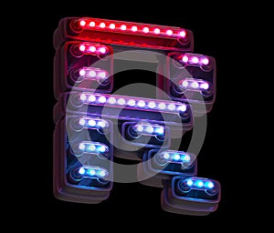 Ultraviolet light digital font. Letter R