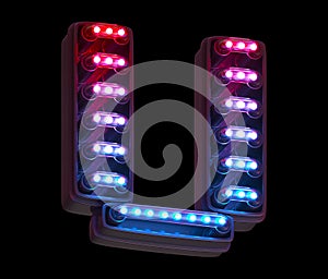 Ultraviolet light digital font. Letter U